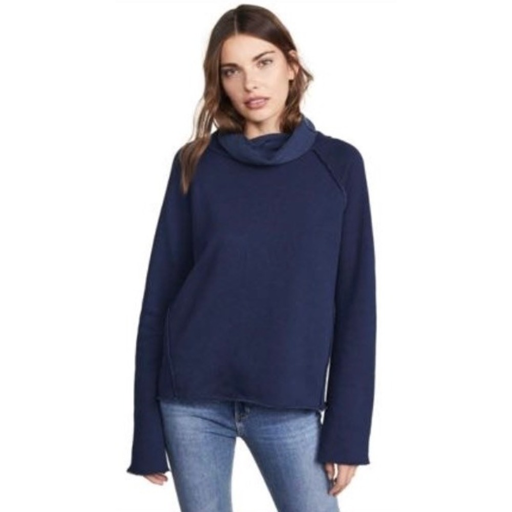 ALALA‎ Riki Cowl Neck Bell Sleeve Pullover Sweatshirt Navy Blue Cotton - Size S